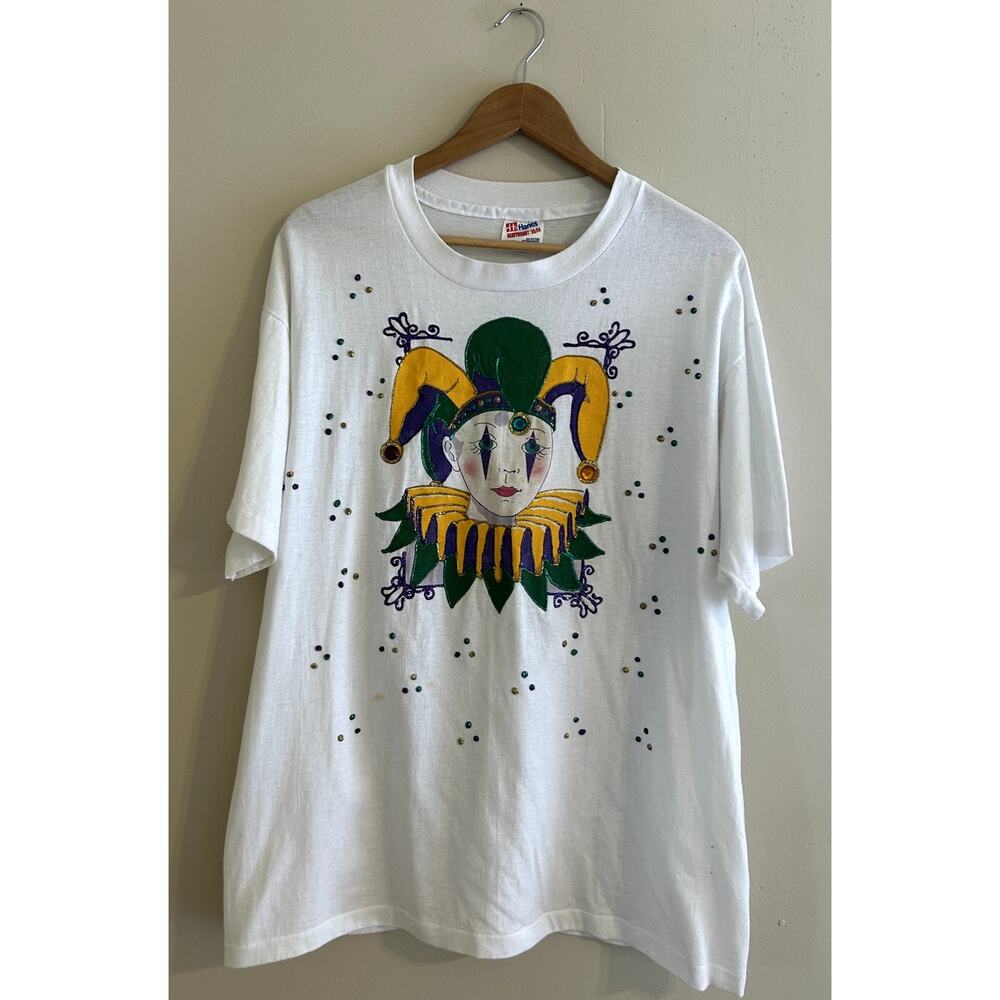 Vintage 90s New Orleans Mardi Gras Court Jester Festive Party T-shirt Men's XL